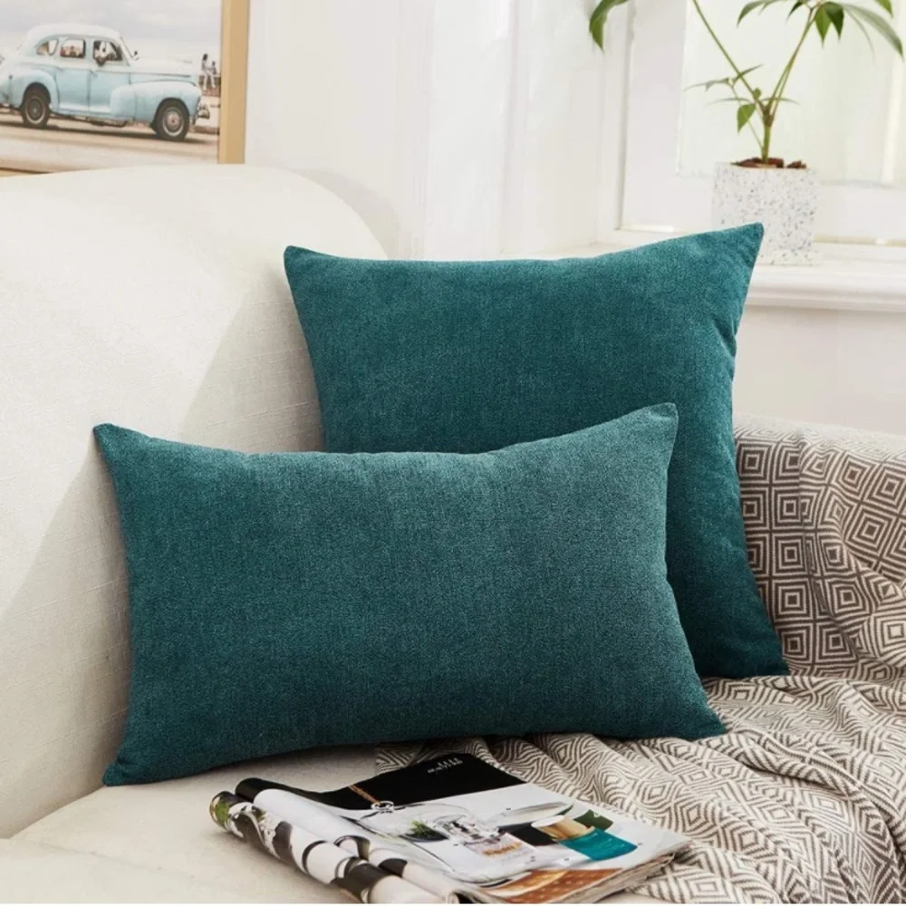 Luxury Home | Chic Peacock Teal Blue Soft Luxe Chenille Throw Pillow Covers